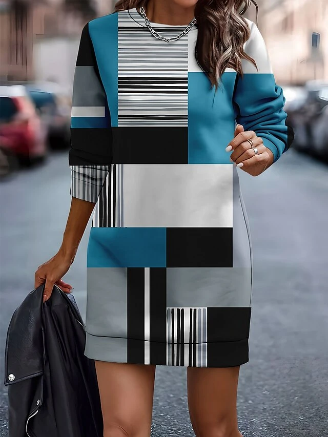 Women's Casual Dress Sweatshirt Dress Mini Dress Warm Fashion Outdoor Vacation Going Out Crew Neck Print Geometric Loose Fit Royal Blue Blue Orange S M L XL XXL 1 Women's Casual Dress Sweatshirt Dress Mini Dress Warm Fashion Outdoor Vacation Going Out Crew Neck Print Geometric Loose Fit Royal Blue Blue Orange S M L XL XXL