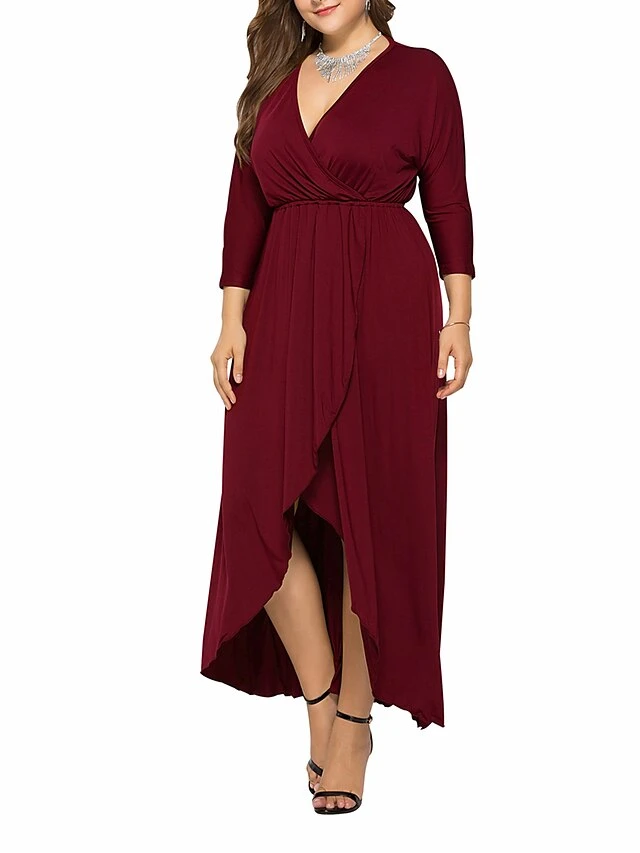 Women's Plus Size Work Dress Black Dress A Line Dress Fashion Long Dress Maxi Dress Ruched V Neck Long Sleeve Plain Loose Fit Black Wine Dark Green Fall XL XXL 3XL 4XL 10 Women's Plus Size Work Dress Black Dress A Line Dress Fashion Long Dress Maxi Dress Ruched V Neck Long Sleeve Plain Loose Fit Black Wine Dark Green Fall XL XXL 3XL 4XL - Image 10