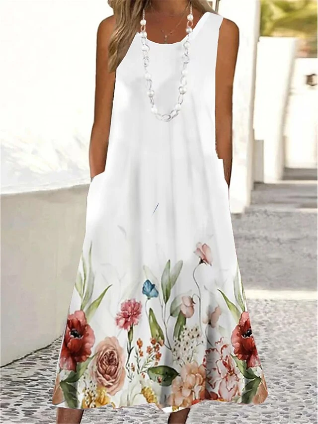 Women's Casual Dress Tank Dress Summer Dress Floral Ditsy Floral Pocket Print Crew Neck Midi Dress Active Fashion Outdoor Daily Sleeveless Regular Fit White Wine Red Summer Spring S M L XL XXL 5 Women's Casual Dress Tank Dress Summer Dress Floral Ditsy Floral Pocket Print Crew Neck Midi Dress Active Fashion Outdoor Daily Sleeveless Regular Fit White Wine Red Summer Spring S M L XL XXL - Image 5