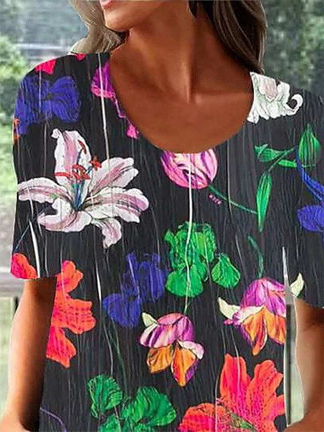 Women's Casual Dress Summer Dress Print Dress Floral Geometric Pocket Print Crew Neck Midi Dress Fashion Mature Outdoor Daily Short Sleeve Loose Fit Black White Red Summer Spring S M L XL XXL 4 Women's Casual Dress Summer Dress Print Dress Floral Geometric Pocket Print Crew Neck Midi Dress Fashion Mature Outdoor Daily Short Sleeve Loose Fit Black White Red Summer Spring S M L XL XXL - Image 4