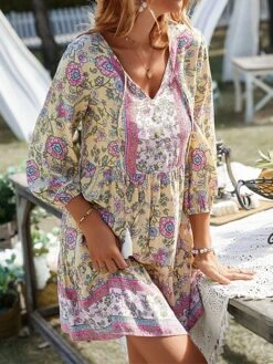 Women's Boho Dress Long Dress Maxi Dress Pink Beige Light Blue 3/4 Length Sleeve Floral Ruffle Fall Autumn V Neck Weekend Loose Fit 2023 S M L XL 23 Women's Boho Dress Long Dress Maxi Dress Pink Beige Light Blue 3/4 Length Sleeve Floral Ruffle Fall Autumn V Neck Weekend Loose Fit 2023 S M L XL -Casual Print Dress Sales lviewz1645582171868