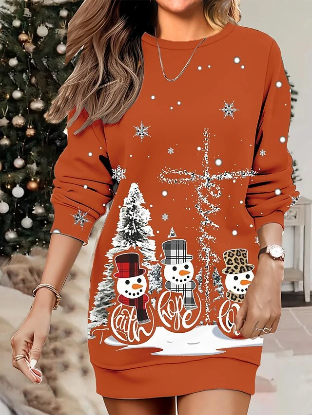 Women's Christmas Casual Dress Sweatshirt Dress Mini Dress Warm Fashion OutdoorVacation Crew Neck Print SnowmanTree Loose Fit Black Yellow Burgundy S M L XL XXL 3 Women's Christmas Casual Dress Sweatshirt Dress Mini Dress Warm Fashion OutdoorVacation Crew Neck Print SnowmanTree Loose Fit Black Yellow Burgundy S M L XL XXL - Image 3