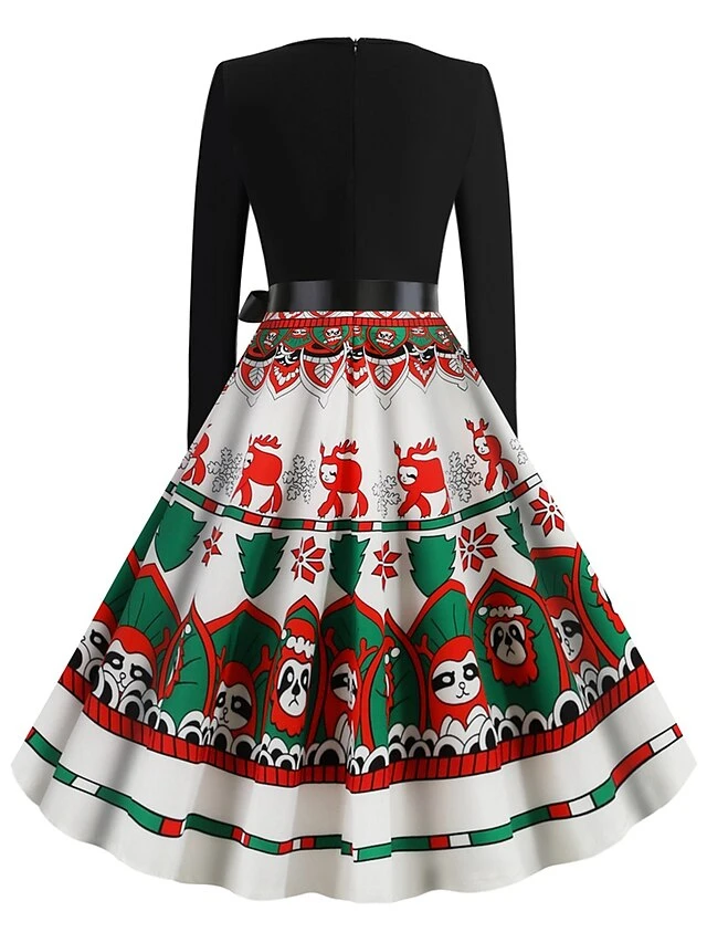 Women's Christmas Retro 1950s Vintage Dress Midi Dress Party Ruched Bow Christmas Tree Crew Neck Long Sleeve Regular Fit Fall Winter 2023 Black S M L XL 3 Women's Christmas Retro 1950s Vintage Dress Midi Dress Party Ruched Bow Christmas Tree Crew Neck Long Sleeve Regular Fit Fall Winter 2023 Black S M L XL - Image 3