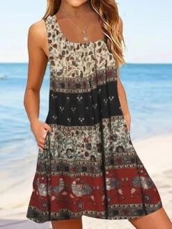 Women's Casual Dress Tank Dress Summer Dress Graphic Floral Print Crew Neck Mini Dress Fashion Classic Daily Holiday Sleeveless Loose Fit Aqua Blue Red Dark Blue Summer Spring S M L XL XXL