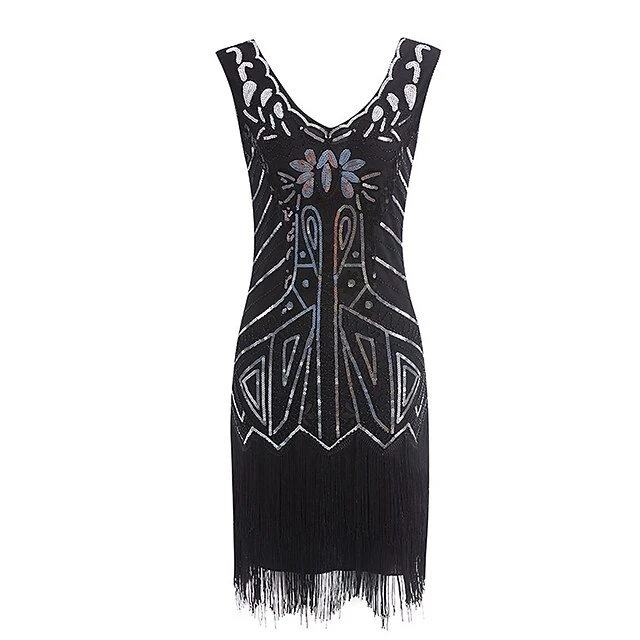 Women's Retro 1920s Fringe Dress Midi Dress Party Halloween Sequins Tassel Fringe Floral V Neck Sleeveless Regular Fit Spring Fall 2023 Silver Red S M L XL 6 Women's Retro 1920s Fringe Dress Midi Dress Party Halloween Sequins Tassel Fringe Floral V Neck Sleeveless Regular Fit Spring Fall 2023 Silver Red S M L XL - Image 6