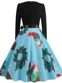 Women's Christmas Casual Dress Swing Dress Vintage Dress Midi Dress Green Blue Light Red Long Sleeve Santa Claus Bow Winter Fall Autumn V Neck Slim 2022 S M L XL XXL 3XL -Casual Print Dress Sales lwkpdu1666776948680
