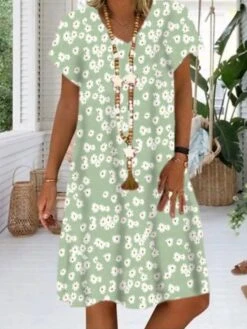 Women's Shift Dress Knee Length Dress Black Light Green Red Short Sleeve Floral Print Summer Spring V Neck Classic Loose Fit 2023 S M L XL XXL 3XL 4XL 5XL -Casual Print Dress Sales lwqkxm1642496950552