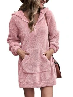 Women‘s Hoodie Dress Winter Dress Black Pink Army Green Navy Blue Beige Gray Long Sleeve Pure Color Zipper Pocket Winter Fall Hooded Stylish Casual Fall Dress Loose Fit 2022 S M L XL 2XL 3XL -Casual Print Dress Sales lxcton1664249540093