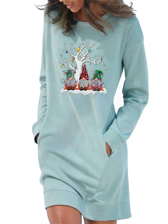 Women‘s Christmas Hoodie Dress Winter Dress Light Blue Grey White Long Sleeve Santa Claus Pocket Print Winter Fall Crew Neck Stylish Casual 2022 S M L XL 2XL / Cotton 5 Women‘s Christmas Hoodie Dress Winter Dress Light Blue Grey White Long Sleeve Santa Claus Pocket Print Winter Fall Crew Neck Stylish Casual 2022 S M L XL 2XL / Cotton - Image 5