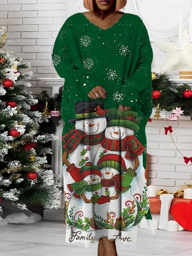 Women‘s Plus Size Christmas Dress Santa Claus V Neck Long Sleeve Winter Fall Modern Maxi Long Dress Daily Dress 1 Women‘s Plus Size Christmas Dress Santa Claus V Neck Long Sleeve Winter Fall Modern Maxi Long Dress Daily Dress