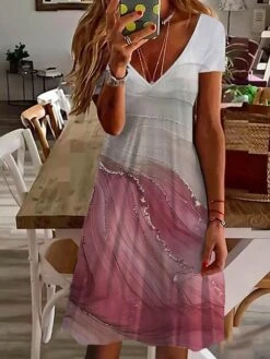 Women's Casual Dress Summer Dress Print Dress Floral Ombre Print V Neck Mini Dress Active Fashion Outdoor Daily Short Sleeve Regular Fit White Pink Blue Summer Spring S M L XL XXL -Casual Print Dress Sales lxoztj1684141772250