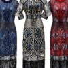 Women's Retro 1920s Fringe Dress Midi Dress Party Halloween Sequins Tassel Fringe Geometric Crewneck Short Sleeve Regular Fit Spring Fall 2023 Red Blue S M L XL