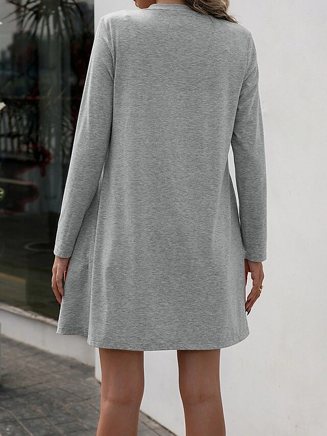 Women's Casual Dress Plain Dress Mini Dress Button Pocket Daily Holiday Date Active Streetwear V Neck Long Sleeve 2023 Loose Fit Black Gray Color S M L XL Size 6 Women's Casual Dress Plain Dress Mini Dress Button Pocket Daily Holiday Date Active Streetwear V Neck Long Sleeve 2023 Loose Fit Black Gray Color S M L XL Size - Image 6