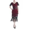 Women's Retro 1920s Fringe Dress Midi Dress Party Halloween Sequins Tassel Fringe Floral V Neck Short Sleeve Regular Fit Spring Fall 2023 Black Red S M L XL