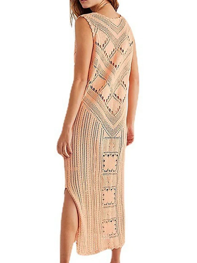 Women's Swimwear Cover Up Beach Dress Normal Swimsuit UV Protection Knit Hole Pure Color White Black Yellow Brown V Wire Bathing Suits New Stylish Vacation /y 10 Women's Swimwear Cover Up Beach Dress Normal Swimsuit UV Protection Knit Hole Pure Color White Black Yellow Brown V Wire Bathing Suits New Stylish Vacation /y - Image 10