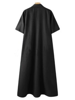 Women's Denim Dress Shirt Dress Shift Dress Maxi Long Dress Outdoor Vacation Denim Elegant Classic Shirt Collar Button Split Half Sleeve Summer Spring 2023 Regular Fit Black Navy Blue Light Blue Pure -Casual Print Dress Sales lzoxkt1654746627628