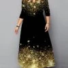 Women‘s Christmas Plus Size Curve Work Dress Semi Formal Dress A Line Dress Fashion Long Dress Maxi Dress Cut Out Print Crew Neck 3/4 Length Sleeve Polka Dot Print Loose Fit Black Red Spring Fall