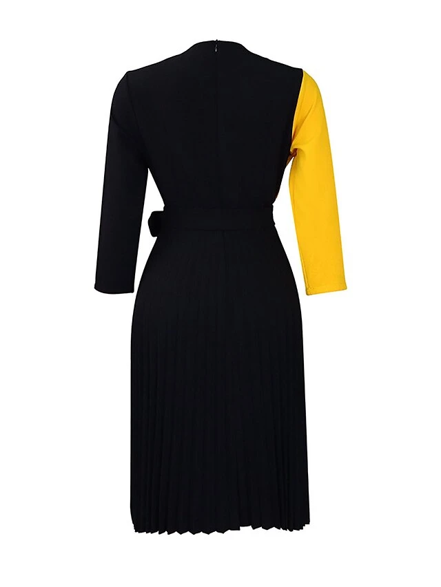 Women's Shirt Dress Casual Dress Midi Dress Outdoor Daily Date Polyester Fashion Casual Shirt Collar Lace Up Pleated 3/4 Length Sleeve Spring Fall Winter 2023 Regular Fit Yellow Red Blue Color Block 11 Women's Shirt Dress Casual Dress Midi Dress Outdoor Daily Date Polyester Fashion Casual Shirt Collar Lace Up Pleated 3/4 Length Sleeve Spring Fall Winter 2023 Regular Fit Yellow Red Blue Color Block - Image 11