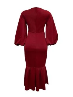 Women‘s Plus Size Curve Party Dress Solid Color V Neck Ruched Puff Sleeve Long Sleeve Winter Fall Casual Maxi Long Dress Party Vacation Dress Sheath Dress Black Dress -Casual Print Dress Sales mavvxm1649744192012