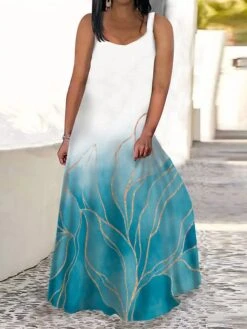 Women‘s Plus Size Curve Casual Dress Swing Dress Tank Dress Graphic Gradient Long Dress Maxi Dress Sleeveless Print V Neck Modern Daily Blue Fuchsia Summer Spring L XL XXL 3XL 4XL