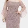Women's Plus Size Party Dress Lace Dress Cocktail Dress Midi Dress Pink Long Sleeve Pure Color Lace Spring Fall Winter Off Shoulder Fashion Birthday Wedding Guest Vacation 2023 XL XXL 3XL 4XL