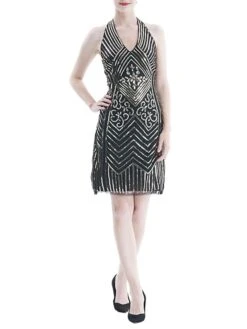 Women's Retro 1920s Sequin Dress Mini Dress Party Halloween Sequins Patchwork Floral Halter Neck Sleeveless Regular Fit Spring Fall 2023 Black Green S M L XL -Casual Print Dress Sales medifl1693212150286