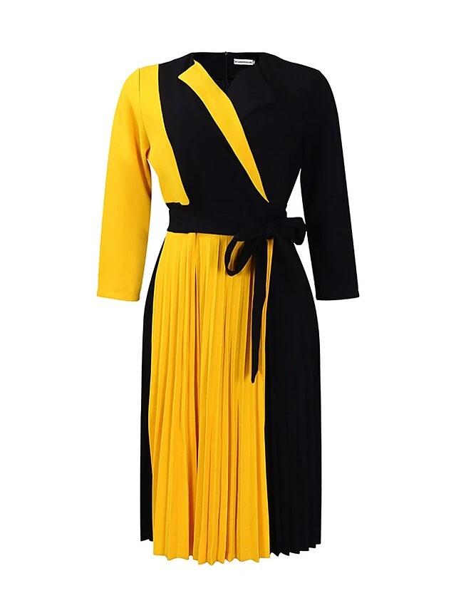 Women's Shirt Dress Casual Dress Midi Dress Outdoor Daily Date Polyester Fashion Casual Shirt Collar Lace Up Pleated 3/4 Length Sleeve Spring Fall Winter 2023 Regular Fit Yellow Red Blue Color Block 10 Women's Shirt Dress Casual Dress Midi Dress Outdoor Daily Date Polyester Fashion Casual Shirt Collar Lace Up Pleated 3/4 Length Sleeve Spring Fall Winter 2023 Regular Fit Yellow Red Blue Color Block - Image 10