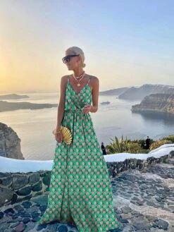 Women's Swing Dress Maxi Long Dress Red Maple Leaf Green Pink Flower Pine Needle Fish Pattern Turquoise Blue Solid Color Red Dot Diamond Bodo Leopard Print Sleeveless Geometric With Belt Summer -Casual Print Dress Sales meymop1656315837204