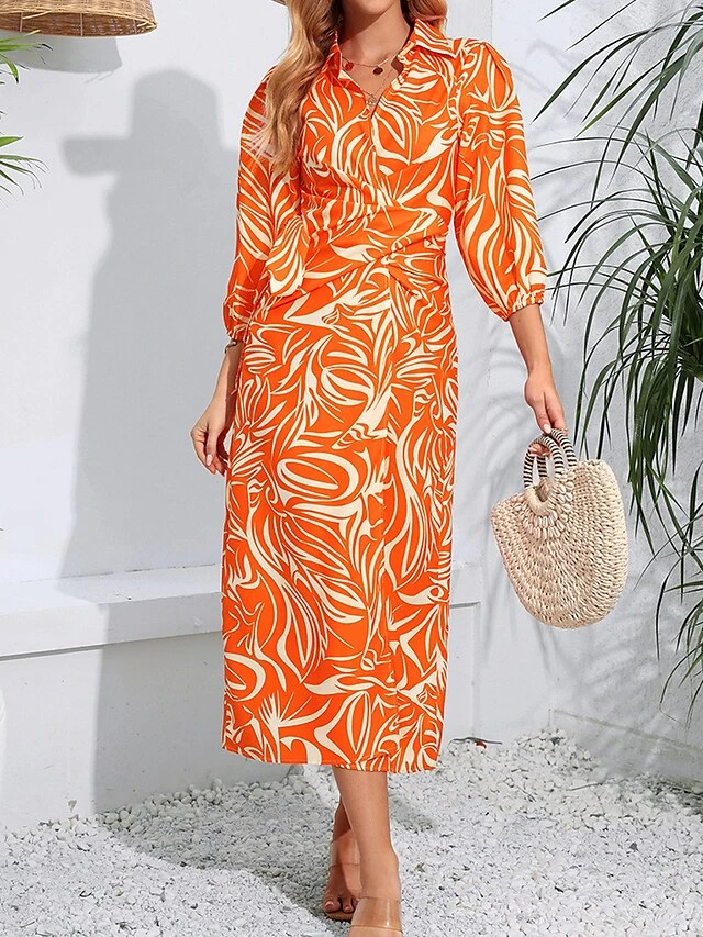 Women's Shirt Dress Casual Dress Wrap Dress Midi Dress Outdoor Daily Date Polyester Fashion Casual Split Neck Lace Up Split Long Sleeve Fall Winter 2023 Regular Fit Orange Green Floral S M L XL 13 Women's Shirt Dress Casual Dress Wrap Dress Midi Dress Outdoor Daily Date Polyester Fashion Casual Split Neck Lace Up Split Long Sleeve Fall Winter 2023 Regular Fit Orange Green Floral S M L XL - Image 13
