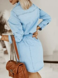 Women's Casual Dress Sheath Dress Denim Shirt Dress Mini Dress Denim Fashion Casual Daily Vacation Shirt Collar Button Pocket Long Sleeve Summer Spring Fall 2023 Regular Fit Blue Pure Color S M L XL -Casual Print Dress Sales mgbvnq1681379693687