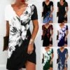 Women's Casual Dress Shift Dress Floral Dress Mini Dress Black And White Black White Short Sleeve Floral Print Summer Spring Scalloped Neck Fashion Vacation 2023 S M L XL XXL 3XL
