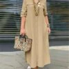 Women's Shirt Dress Casual Dress Maxi Long Dress Outdoor Daily Polyester Basic Classic Shirt Collar Button Pocket Long Sleeve Summer Spring Fall 2023 Loose Fit ArmyGreen Navy Blue Khaki Pure Color S