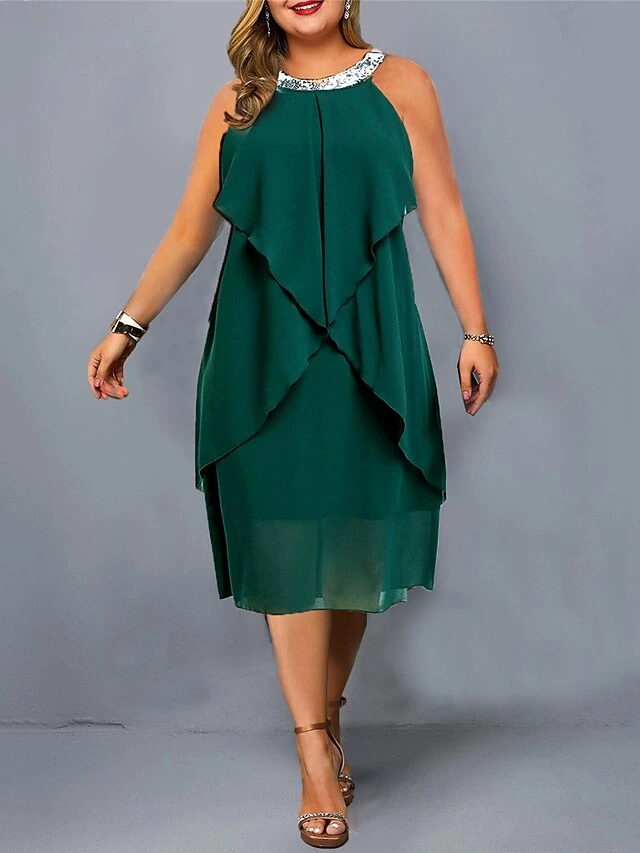 Women‘s Plus Size Curve Casual Dress Chiffon Dress Halter Neck Dress Plain Midi Dress Sleeveless Patchwork Layered Halter Fashion Outdoor Red Green Summer Spring L XL XXL 3XL 4XL 1 Women‘s Plus Size Curve Casual Dress Chiffon Dress Halter Neck Dress Plain Midi Dress Sleeveless Patchwork Layered Halter Fashion Outdoor Red Green Summer Spring L XL XXL 3XL 4XL