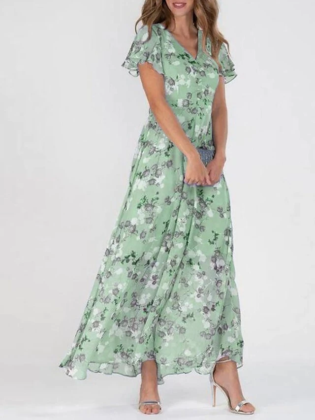 Women's Casual Dress Swing Dress Floral Dress Chiffon Long Dress Maxi Dress Green Blue Light Blue Short Sleeve Floral Ruffle Spring Summer V Neck Fashion Daily Date Vacation 2023 S M L XL XXL 3XL 5 Women's Casual Dress Swing Dress Floral Dress Chiffon Long Dress Maxi Dress Green Blue Light Blue Short Sleeve Floral Ruffle Spring Summer V Neck Fashion Daily Date Vacation 2023 S M L XL XXL 3XL - Image 5