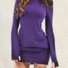 Women's Casual Dress Sweatshirt Dress Bodycon Mini Dress Pocket Outdoor Daily Going Out Active Fashion Stand Collar Long Sleeve 2023 Regular Fit Purple Dark Gray Color S M L XL Size