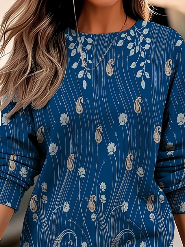 Women's Casual Dress Paisley Dress Sweatshirt Dress Floral Paisley Print Crew Neck Mini Dress Fashion Streetwear Outdoor Daily Long Sleeve Loose Fit Wine Navy Blue Fall Winter S M L XL XXL 2 Women's Casual Dress Paisley Dress Sweatshirt Dress Floral Paisley Print Crew Neck Mini Dress Fashion Streetwear Outdoor Daily Long Sleeve Loose Fit Wine Navy Blue Fall Winter S M L XL XXL - Image 2