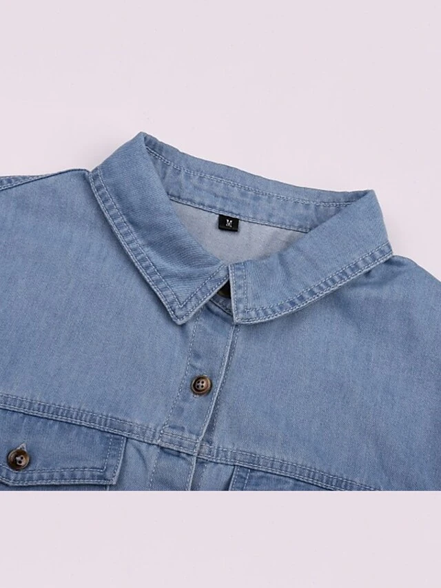 Women's Denim Shirt Dress Maxi Long Dress Dark Blue Light Blue Short Sleeve Solid Color Pocket Button Spring Summer Shirt Collar Hot Casual Vintage 2023 S M L XL XXL 3XL / Loose 7 Women's Denim Shirt Dress Maxi Long Dress Dark Blue Light Blue Short Sleeve Solid Color Pocket Button Spring Summer Shirt Collar Hot Casual Vintage 2023 S M L XL XXL 3XL / Loose - Image 7