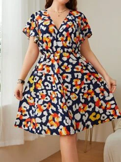 Women‘s Plus Size Curve Casual Sweater Dress Floral Sweater Dress Floral Midi Sweater Dress Short Sleeve Print V Neck Fashion Daily Blue Spring Summer XL XXL 3XL 4XL -Casual Print Dress Sales mjetii1676457753941