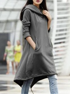 Women's Casual Dress Hoodie Dress Winter Dress Midi Dress Pocket Outdoor Street Daily Fashion Streetwear Hooded Long Sleeve 2023 Loose Fit Black Army Green Gray Color S M L XL XXL Size -Casual Print Dress Sales mjpdvh1694510141861