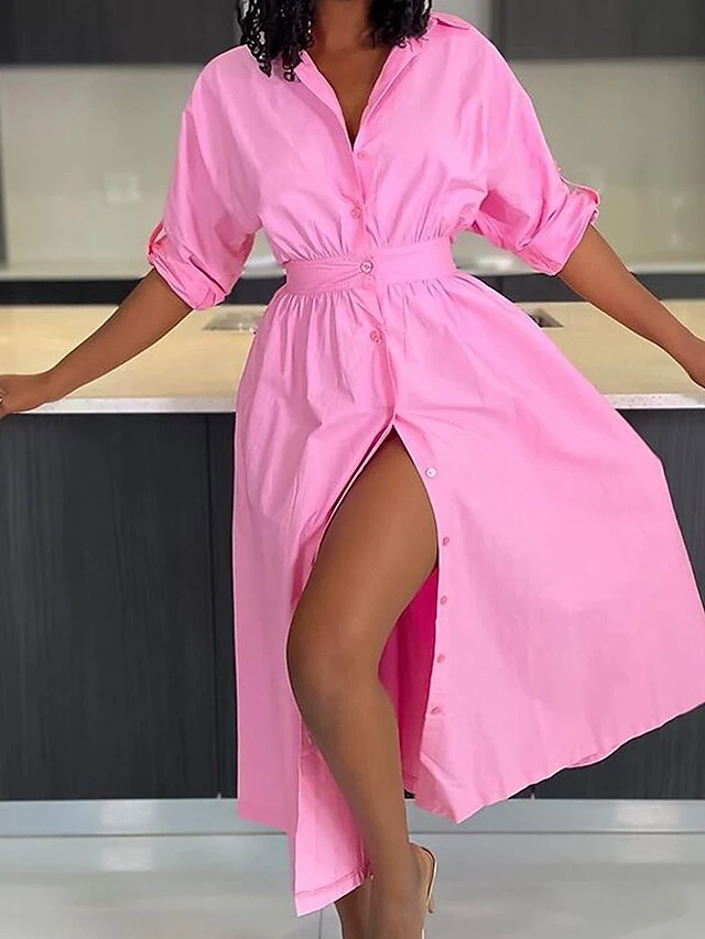 Women's Shirt Dress Casual Dress Swing Dress Midi Dress Outdoor Daily Vacation Polyester Fashion Casual Shirt Collar Patchwork Button Long Sleeve Fall Winter 2023 Loose Fit Yellow Pink Plain S M L XL 6 Women's Shirt Dress Casual Dress Swing Dress Midi Dress Outdoor Daily Vacation Polyester Fashion Casual Shirt Collar Patchwork Button Long Sleeve Fall Winter 2023 Loose Fit Yellow Pink Plain S M L XL - Image 6