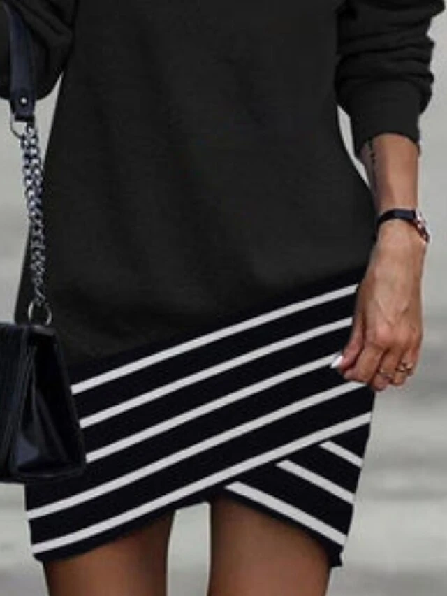 Women's Sweatshirt Dress Winter Dress Shift Dress Mini Dress Black Long Sleeve Line Print Winter Fall Autumn Turtleneck Stylish Fall Dress 2023 S M L XL 2XL 3XL 3 Women's Sweatshirt Dress Winter Dress Shift Dress Mini Dress Black Long Sleeve Line Print Winter Fall Autumn Turtleneck Stylish Fall Dress 2023 S M L XL 2XL 3XL - Image 3