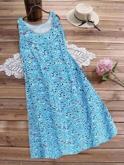 Women's Beach Dress Beach Wear Mini Dress Print Tropical Fashion Floral U Neck Sleeveless Loose Fit Outdoor Daily Light Blue Red 2023 Summer Spring M L XL XXL -Casual Print Dress Sales mkkuxj1680165632224