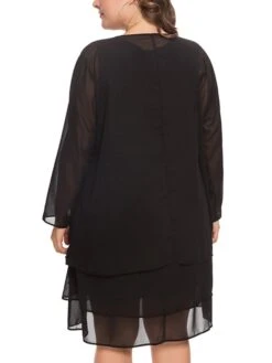 Women‘s Plus Size Curve Casual Dress Solid Color Crew Neck Mesh Long Sleeve Spring Fall Casual Knee Length Dress Daily Vacation Dress -Casual Print Dress Sales mkqedw1691044057454