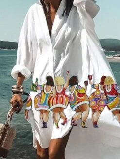 Women's Shirt Dress Swing Dress Sundress Midi Dress Outdoor Winter Dress Daily Polyester Vacation Casual Shirt Collar Button Pocket Long Sleeve Summer Spring Fall 2023 Loose Fit Black White Blue -Casual Print Dress Sales mkqjvx1659090215445