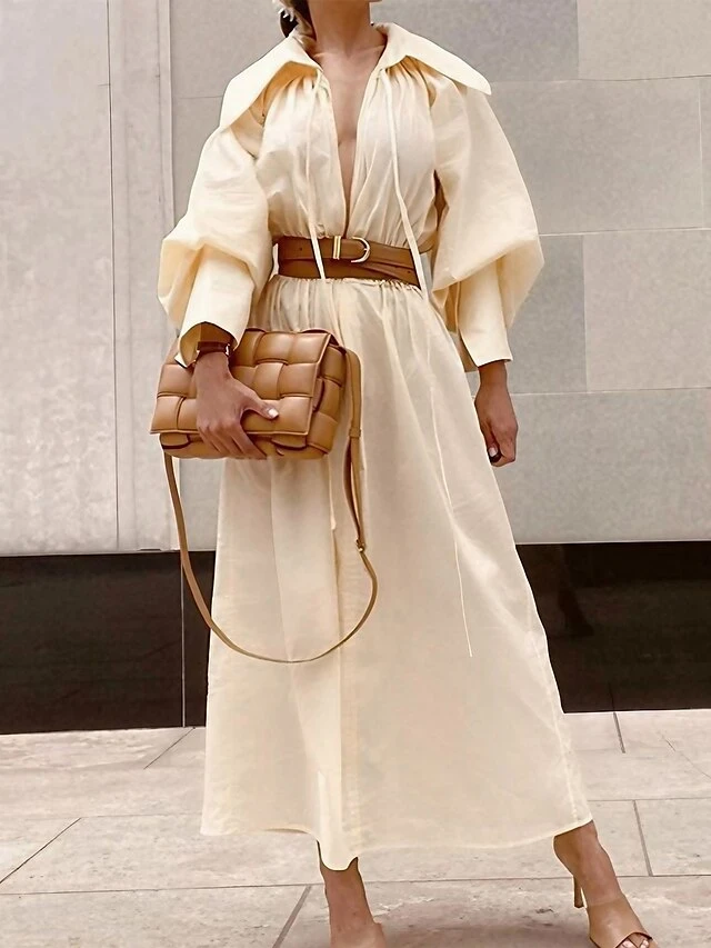 Women's Casual Dress Plain Dress Long Dress Maxi Dress Lace Up Ruched Work Daily Date Active Fashion V Neck Long Sleeve 2023 Loose Fit Black Yellow Red Color S M L XL Size 1 Women's Casual Dress Plain Dress Long Dress Maxi Dress Lace Up Ruched Work Daily Date Active Fashion V Neck Long Sleeve 2023 Loose Fit Black Yellow Red Color S M L XL Size