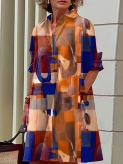 Women's Shirt Dress Casual Dress Midi Dress Outdoor Office Daily Polyester Fashion Modern Shirt Collar Button Pocket Long Sleeve Fall Winter 2023 Loose Fit Black Pink Wine Color Block Graffiti S M L -Casual Print Dress Sales mkwetz1693390908098