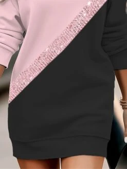 Women's Casual Dress Sweatshirt Dress Winter Dress Geometric Color Block Print Crew Neck Mini Dress Fashion Streetwear Outdoor Daily Long Sleeve Loose Fit Pink Fall Winter S M L XL XXL -Casual Print Dress Sales mlbtot1694164115716