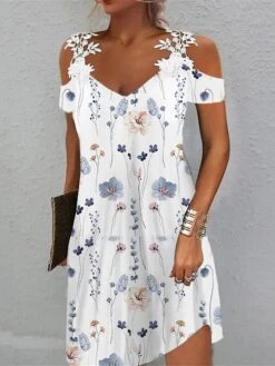 Women's Casual Dress Summer Dress Slip Dress Floral Lace Cold Shoulder Strap Mini Dress Active Fashion Outdoor Daily Short Sleeve Regular Fit Light Pink White Pink Summer Spring S M L XL XXL