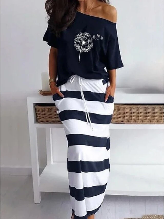 Women's Casual Dress Floral Dress Long Dress Maxi Dress Navy Blue Half Sleeve Striped Lace Up Summer Spring One Shoulder Basic Summer Dress Spring Dress 2023 S M L XL XXL 3XL 1 Women's Casual Dress Floral Dress Long Dress Maxi Dress Navy Blue Half Sleeve Striped Lace Up Summer Spring One Shoulder Basic Summer Dress Spring Dress 2023 S M L XL XXL 3XL