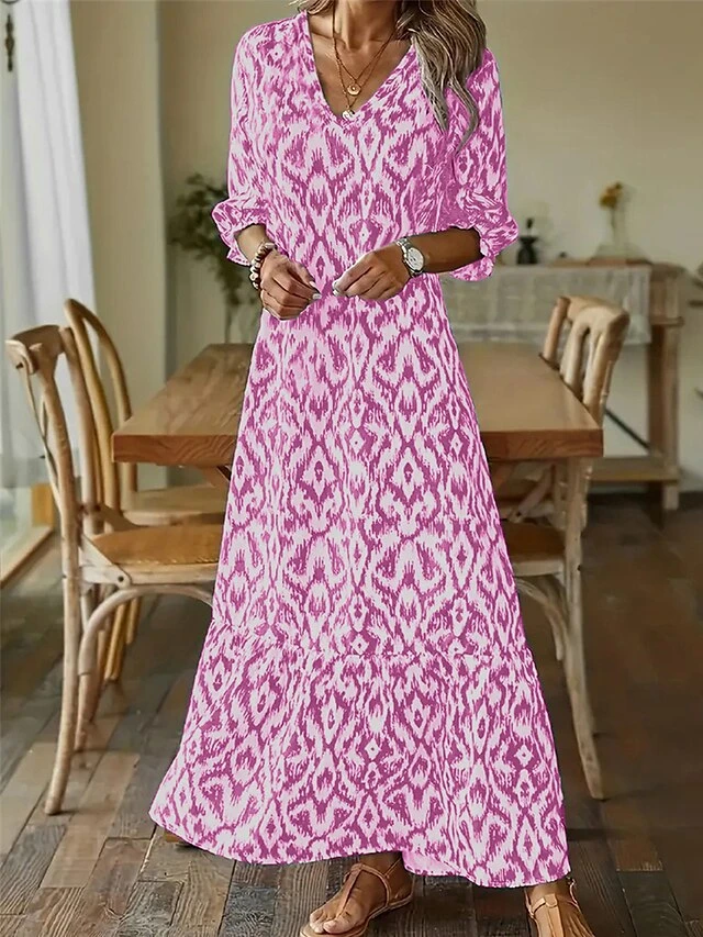 Women's Casual Dress Winter Dress Swing Dress Print Ruched Print V Neck Long Dress Maxi Dress Active Fashion Outdoor Daily Long Sleeve Loose Fit White Pink Blue Fall Winter S M L XL XXL 5 Women's Casual Dress Winter Dress Swing Dress Print Ruched Print V Neck Long Dress Maxi Dress Active Fashion Outdoor Daily Long Sleeve Loose Fit White Pink Blue Fall Winter S M L XL XXL - Image 5